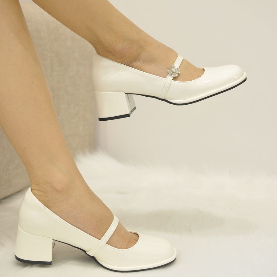 Giày Cao Gót Nữ TGG 666-A80 Màu Trắng Da Bóng Size 36