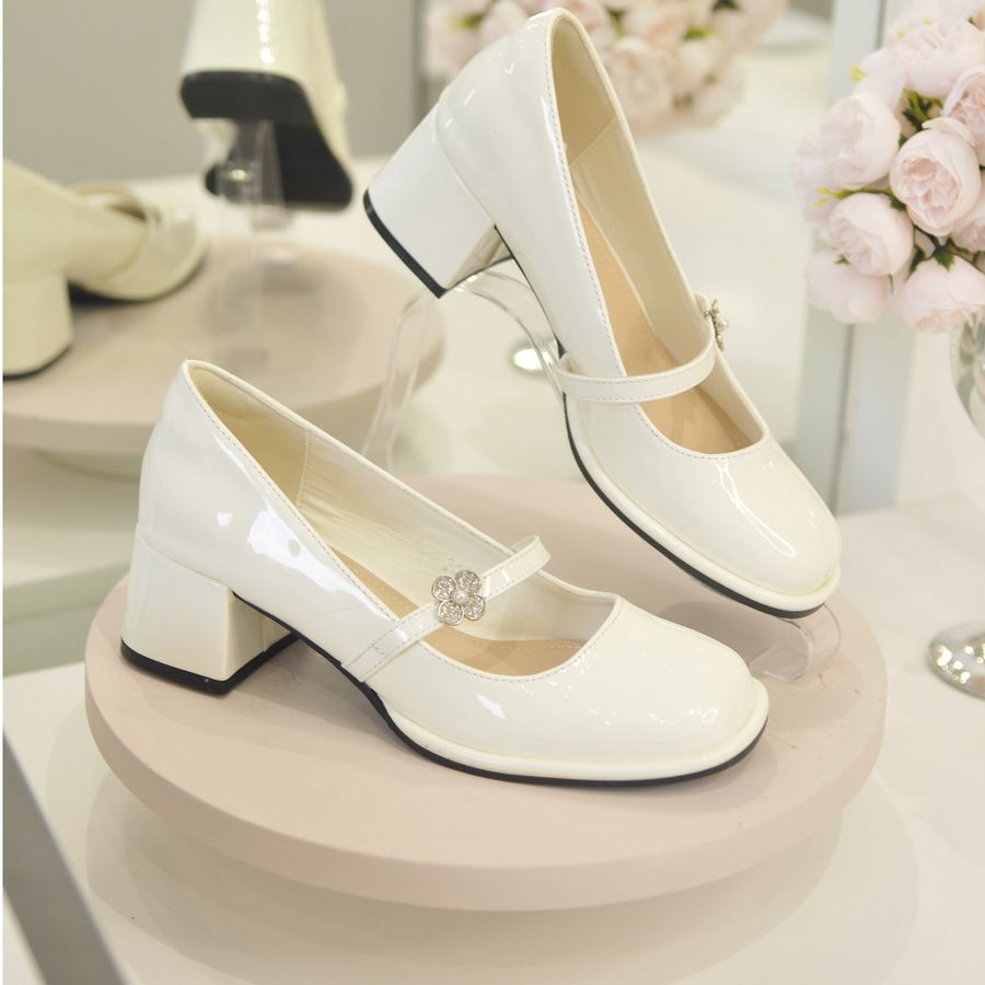Giày Cao Gót Nữ TGG 666-A80 Màu Trắng Da Bóng Size 36