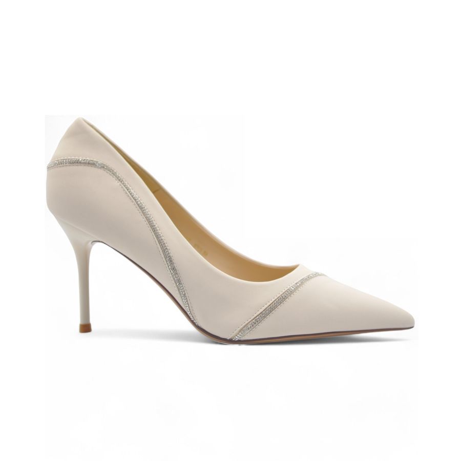 Giày Cao Gót Nữ TGG 698-10 Màu Be Nhũ Lụa Size 38