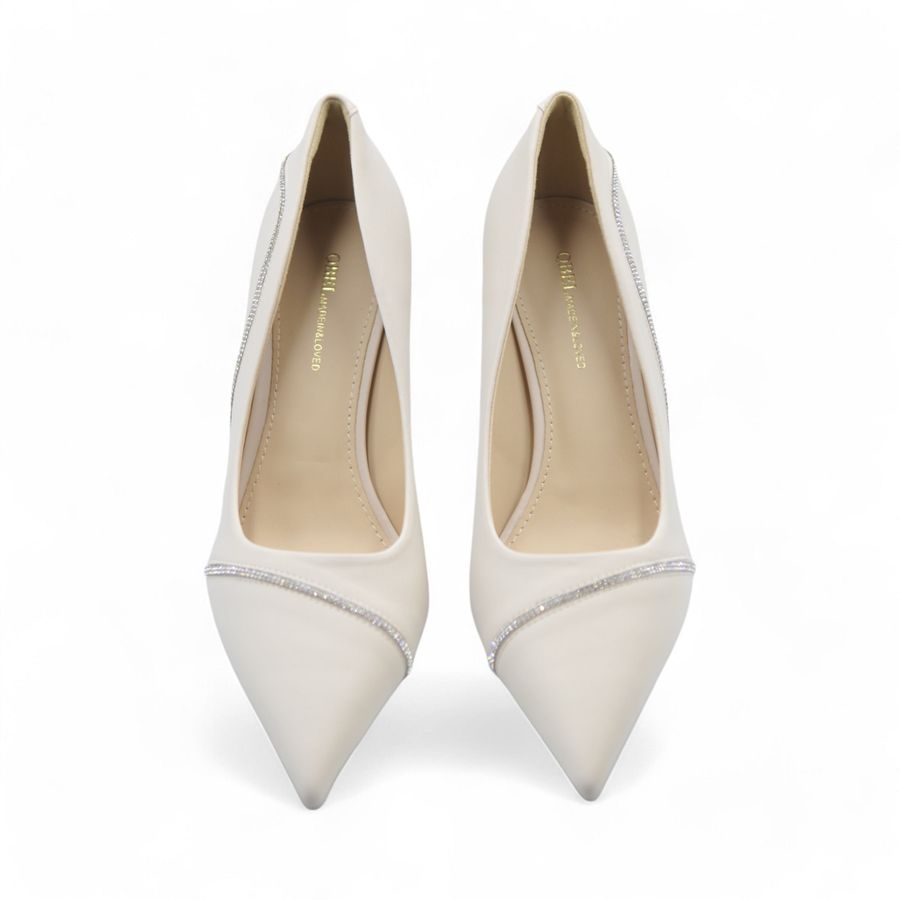 Giày Cao Gót Nữ TGG 698-10 Màu Be Nhũ Lụa Size 38