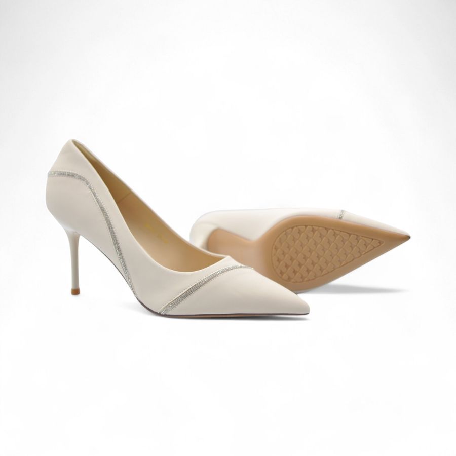 Giày Cao Gót Nữ TGG 698-10 Màu Be Nhũ Lụa Size 38