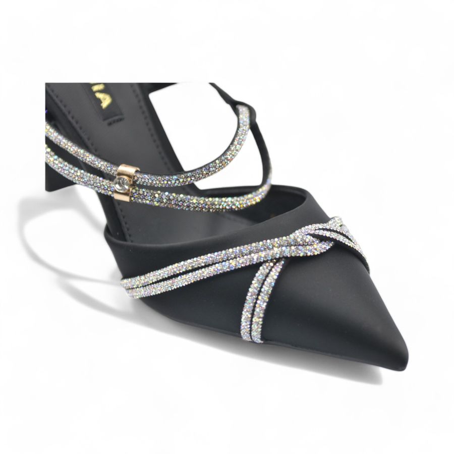 Giày Cao Gót Nữ TGG 8141-1 Màu Đen Da Lụa Size 38