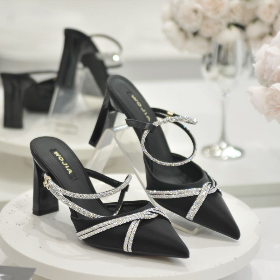 Giày Cao Gót Nữ TGG 8141-1 Màu Đen Da Lụa Size 38