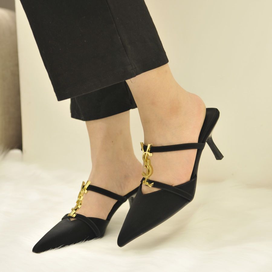 Giày Cao Gót Nữ TGG 825-23 Xi Lụa Màu Đen Size 37