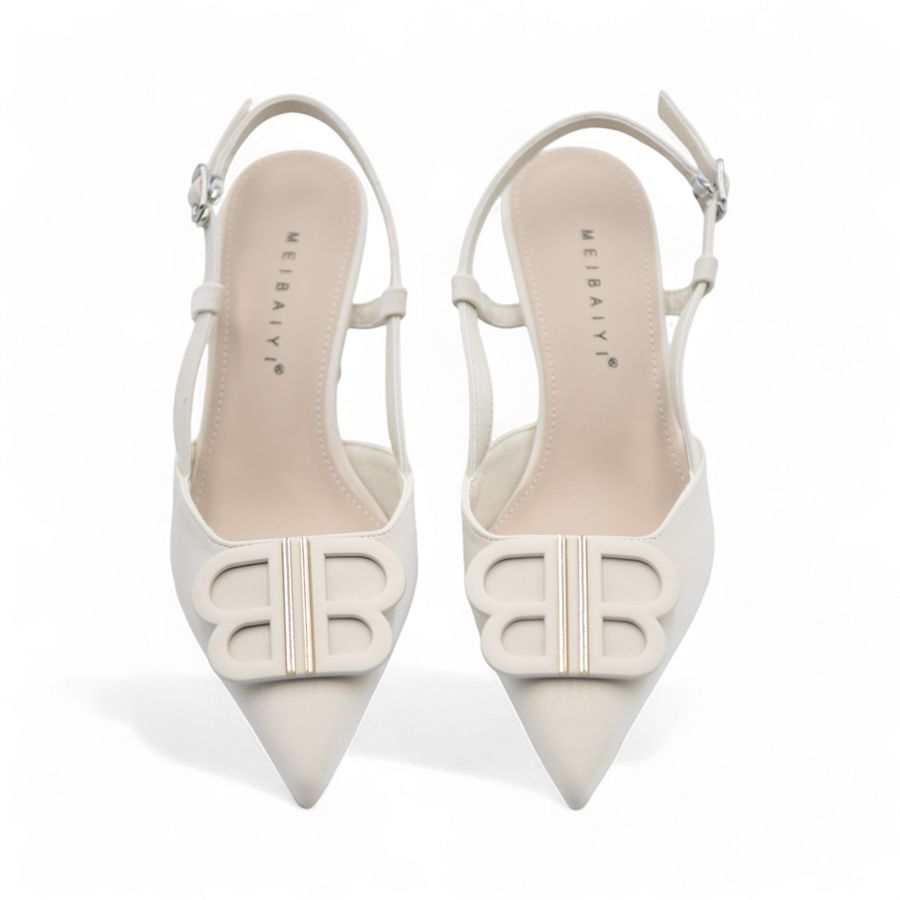 Giày Cao Gót Nữ TGG 869-2 Da Lụa Màu Be Size 35