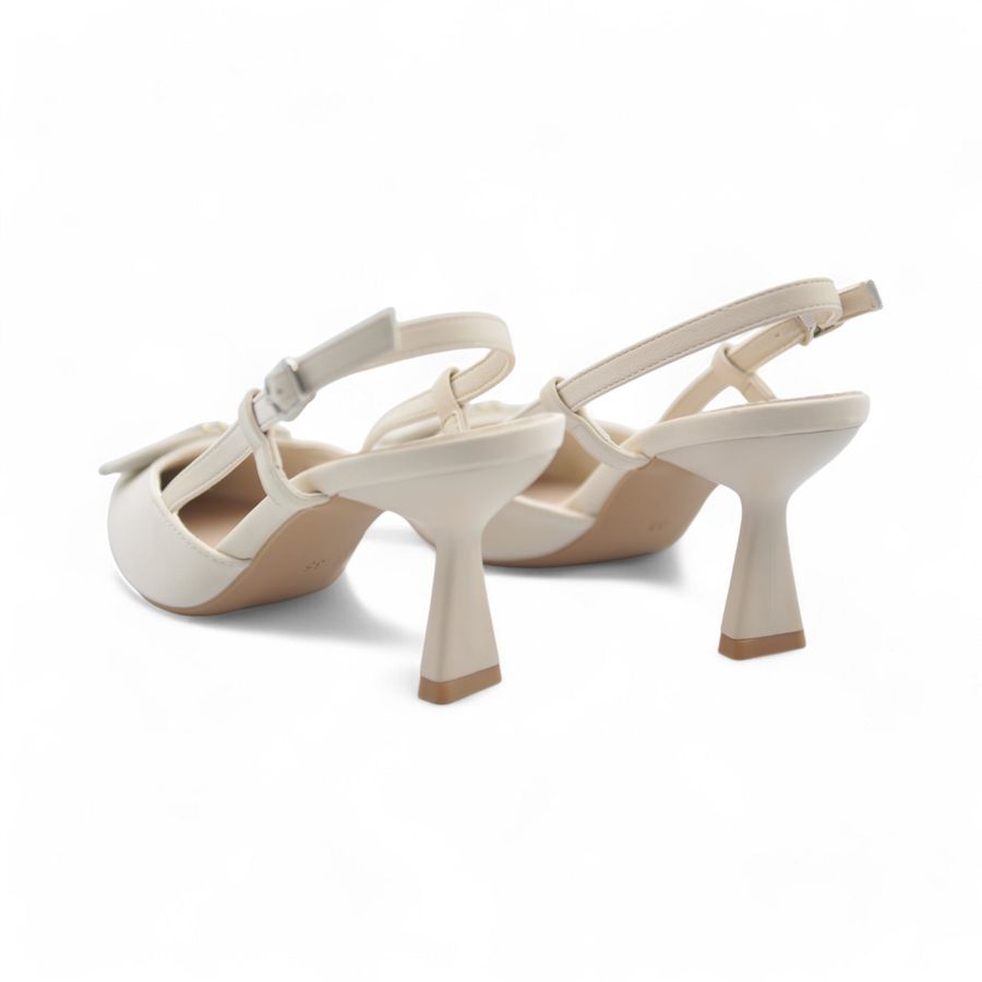 Giày Cao Gót Nữ TGG 869-2 Da Lụa Màu Be Size 35