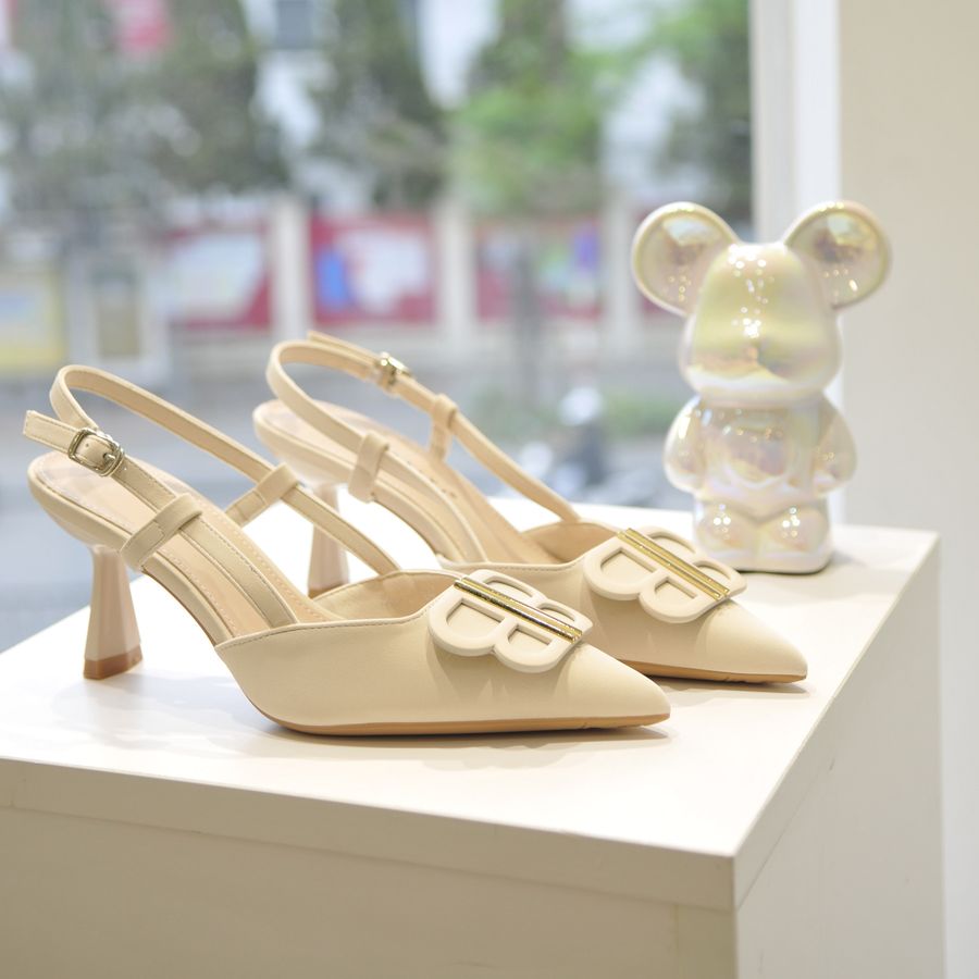 Giày Cao Gót Nữ TGG 869-2 Da Lụa Màu Be Size 35