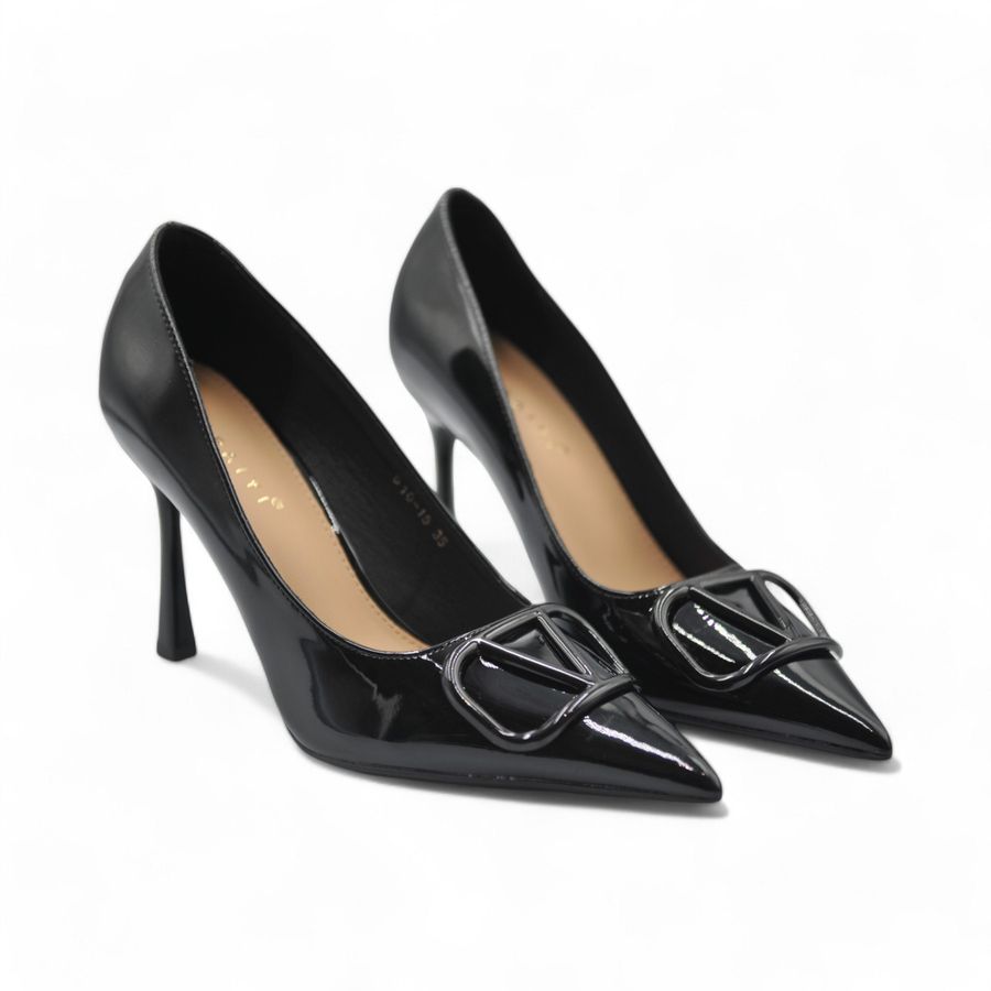 Giày Cao Gót Nữ TGG 916-15 Da Bóng Màu Đen Size 36