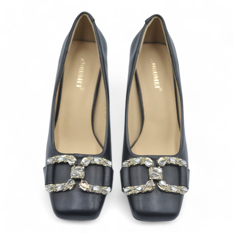 Giày Cao Gót Nữ TGG SX6388-3 Màu Đen Da Trơn Size 37