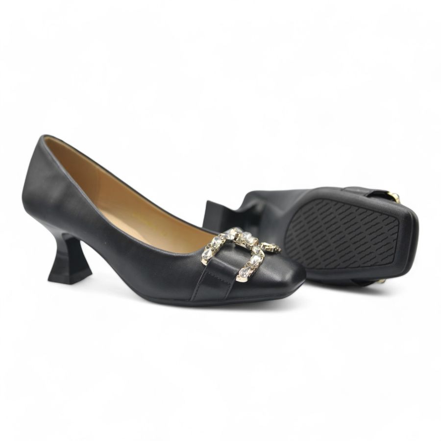 Giày Cao Gót Nữ TGG SX6388-3 Màu Đen Da Trơn Size 37
