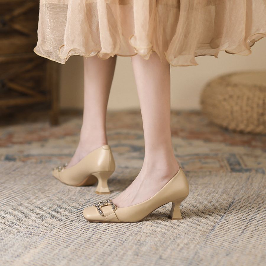 Giày Cao Gót Nữ TGG SX6388-3 Màu Nude Da Trơn Size 40