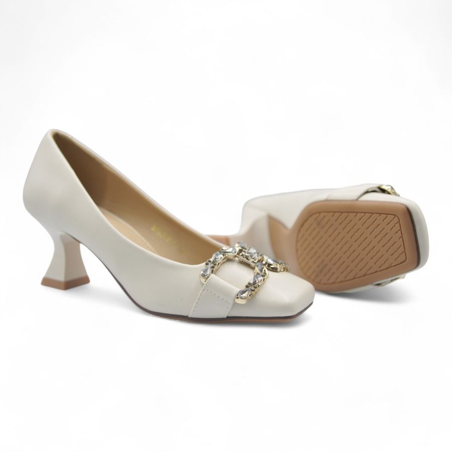 Giày Cao Gót Nữ TGG SX6388-3 Màu Trắng Da Trơn Size 37