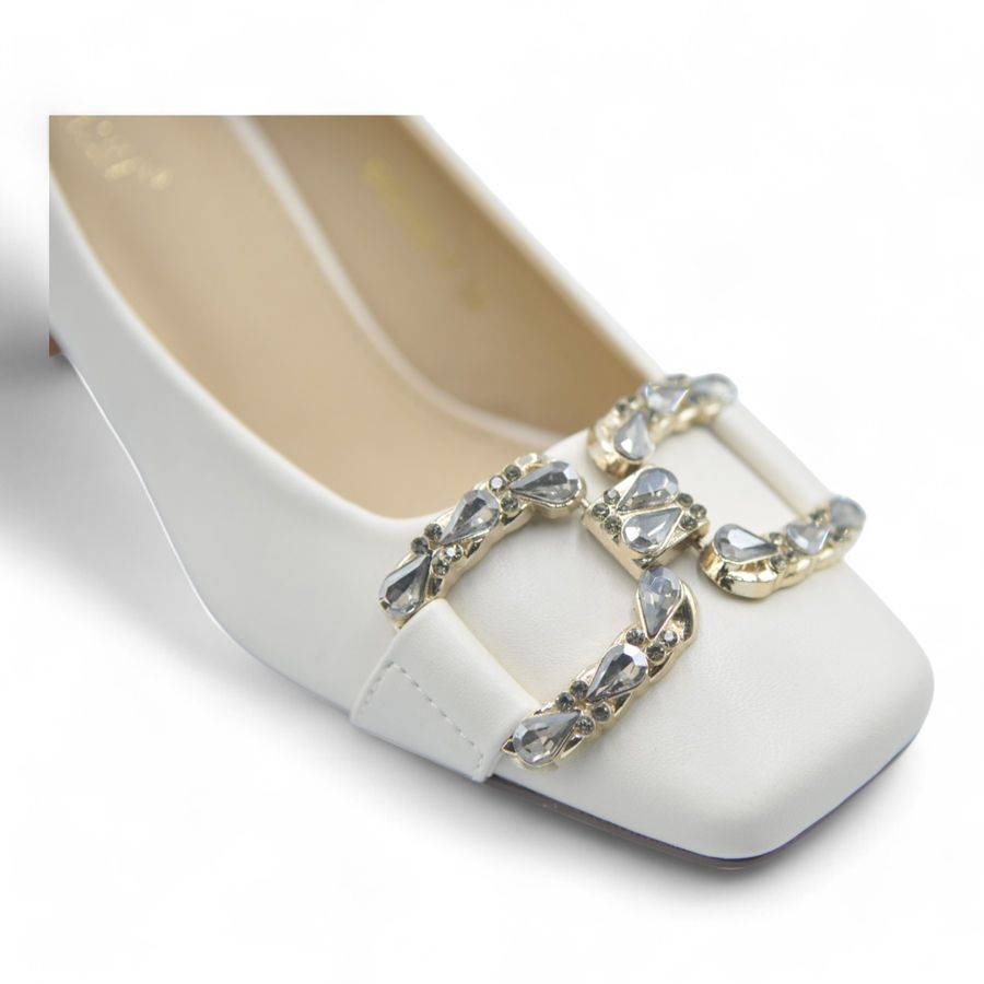 Giày Cao Gót Nữ TGG SX6388-3 Màu Trắng Da Trơn Size 37