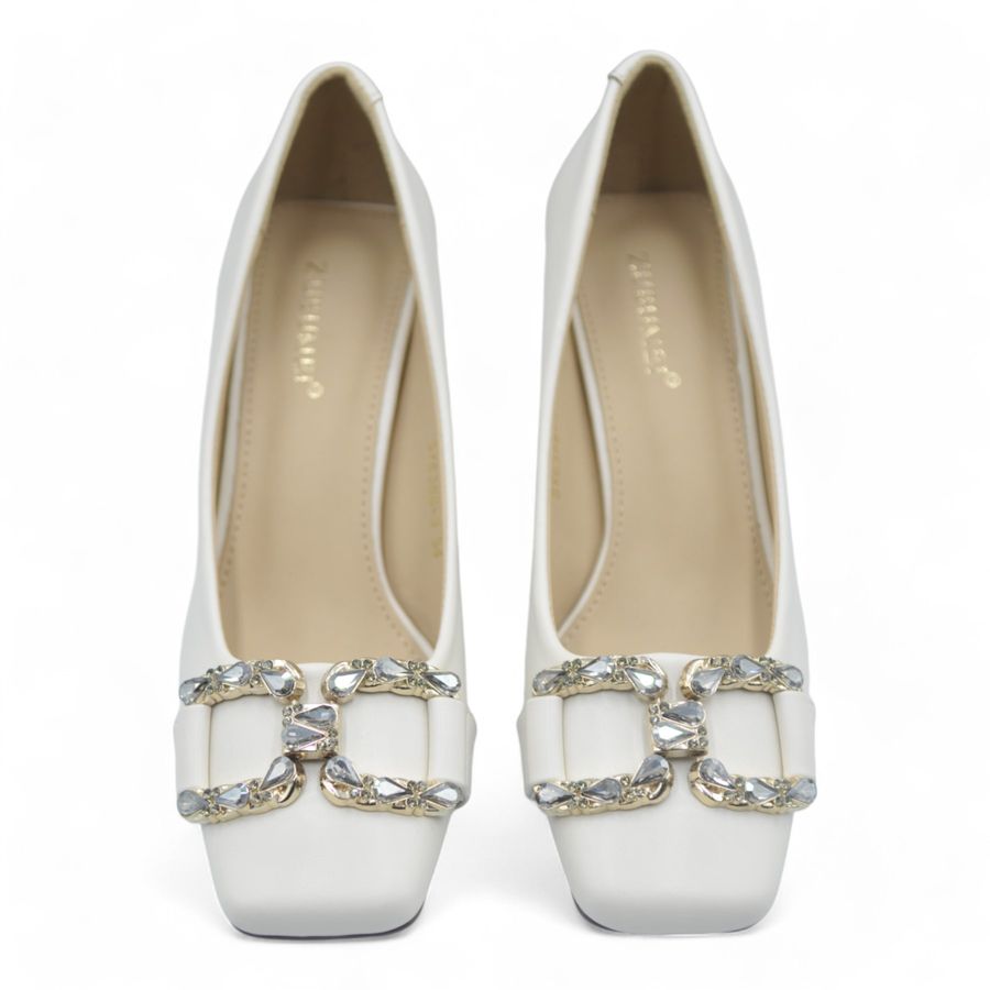 Giày Cao Gót Nữ TGG SX6388-3 Màu Trắng Da Trơn Size 37