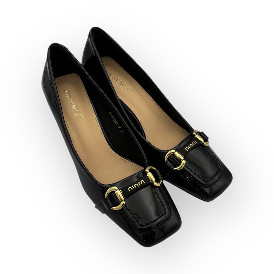 Giày Cao Gót Nữ TGG SX6388-7 Màu Đen Da Trơn Size 35