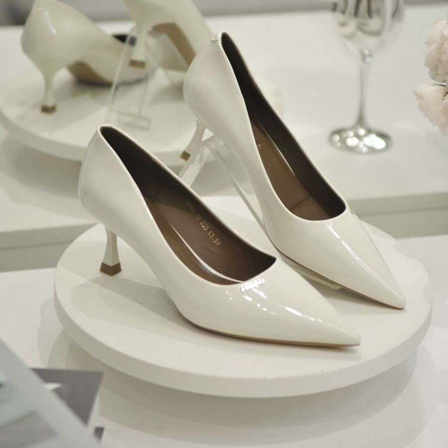 Giày Cao Gót TGG M969-15 Màu Trắng Da Bóng Size 37