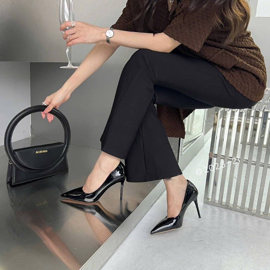 Giày Cao Gót TGG Q2023-21 Màu Đen Da Bóng Size 38