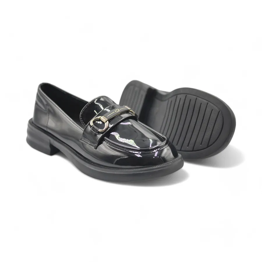 Giày Loafer Nữ TGG 9617 Màu Đen Da Bóng Size 35