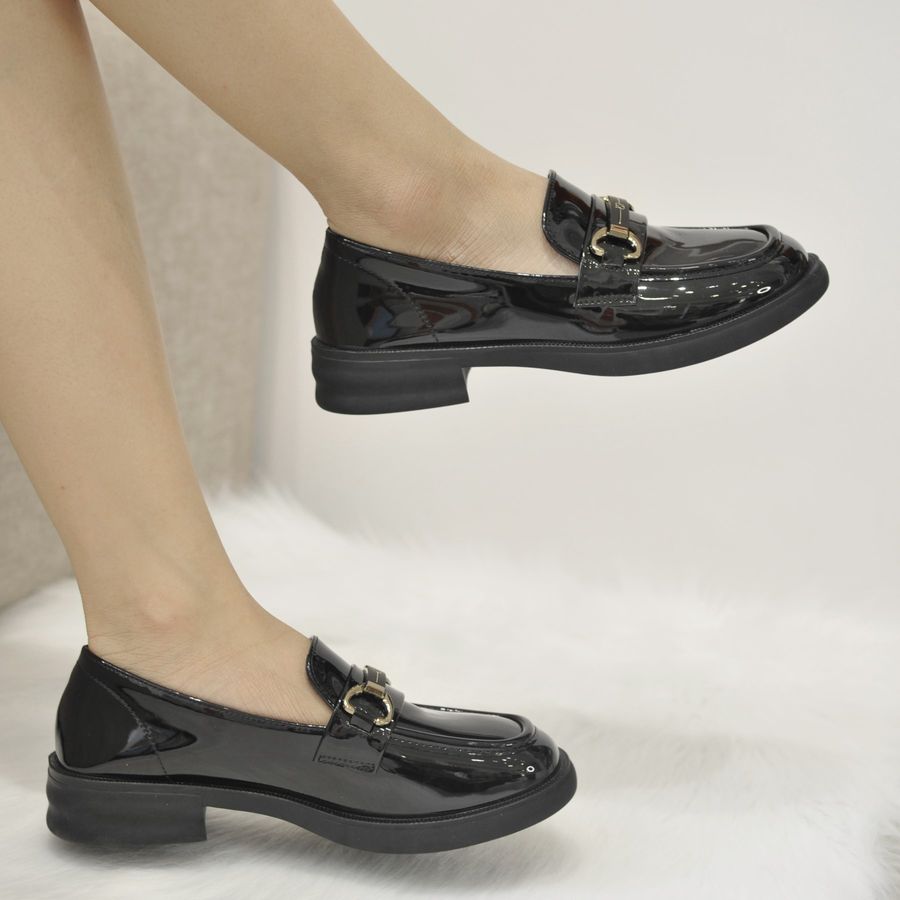 Giày Loafer Nữ TGG 9617 Màu Đen Da Bóng Size 36