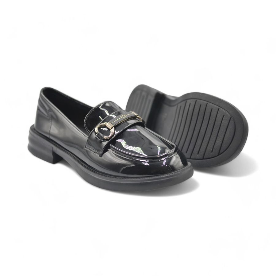 Giày Loafer Nữ TGG 9617 Màu Đen Da Bóng Size 36