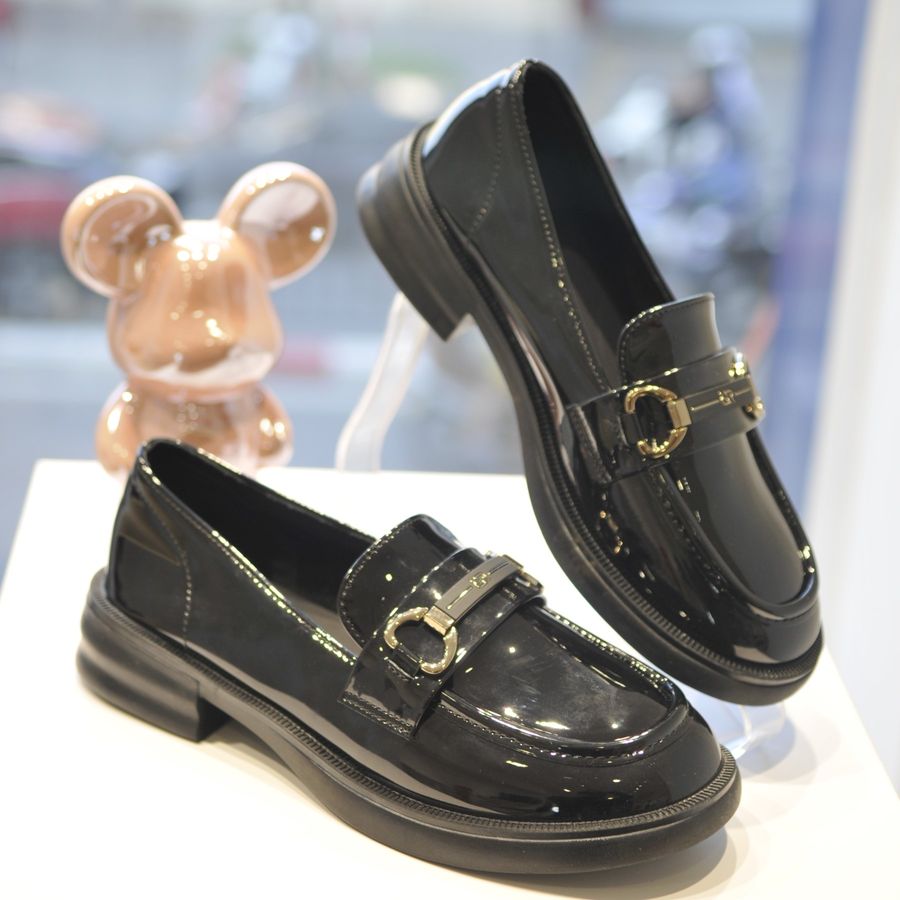 Giày Loafer Nữ TGG 9617 Màu Đen Da Bóng Size 36