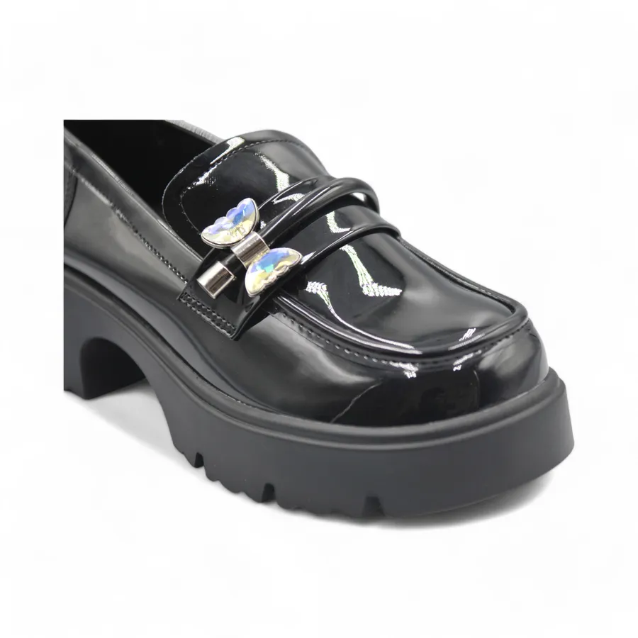 Giày Loafer Nữ TGG KL98822 Màu Đen Da Bóng Size 36