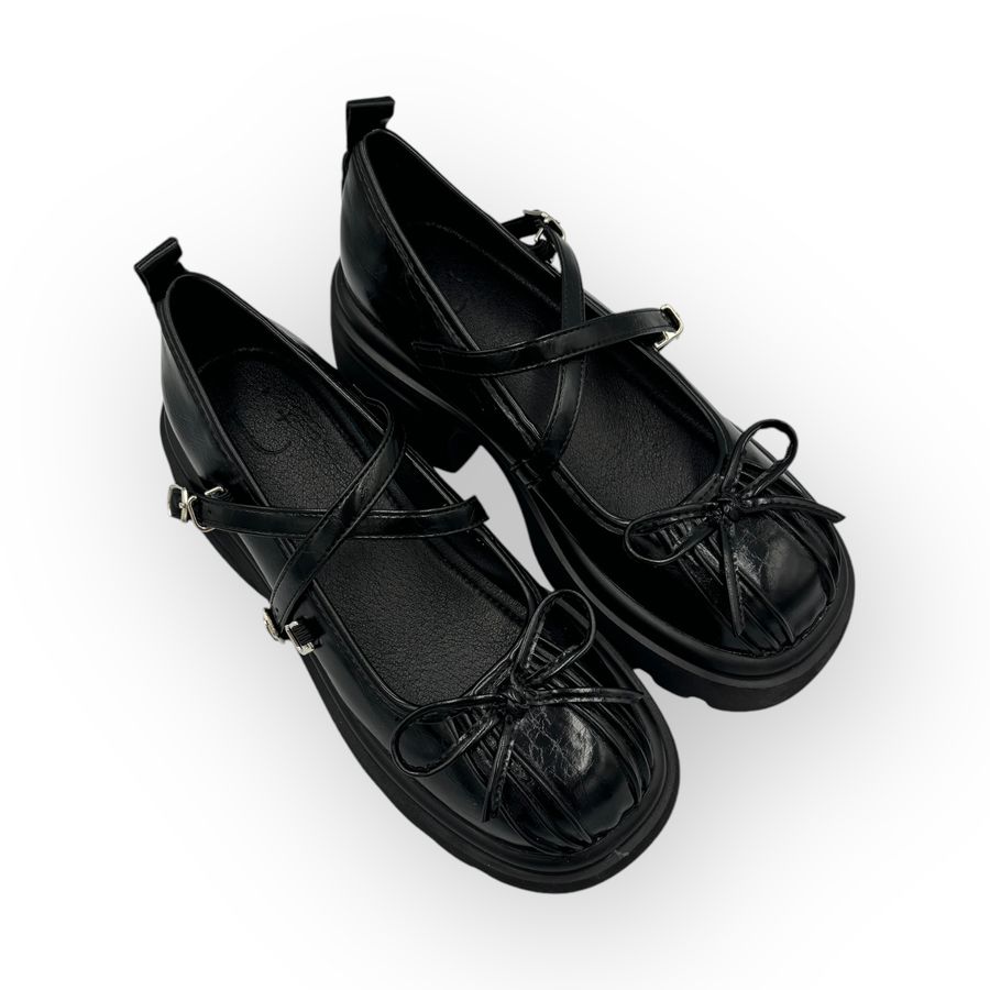 Giày Lolita Nữ TGG L01-2 Màu Đen Da Mềm Size 37