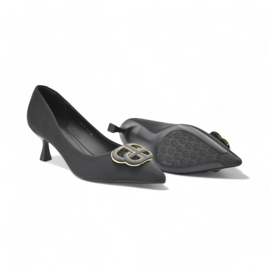 Giày Cao Gót TGG 668-35 Màu Đen Da Lụa Size 35