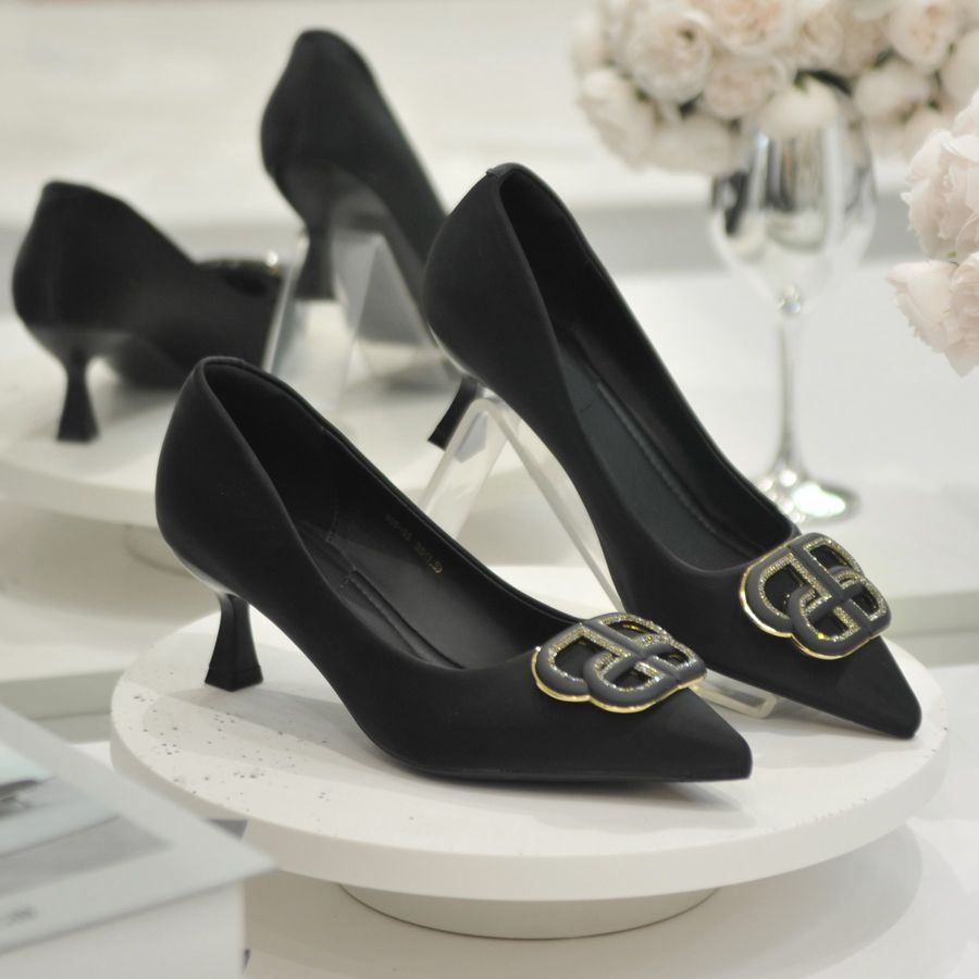 Giày Cao Gót TGG 668-35 Màu Đen Da Lụa Size 35