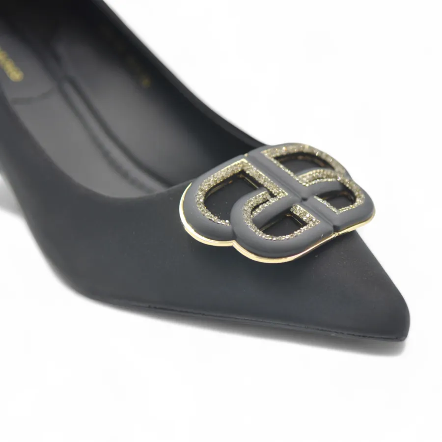 Giày Cao Gót TGG 668-35 Màu Đen Da Lụa Size 37