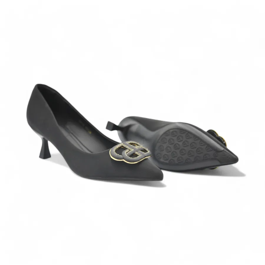 Giày Cao Gót TGG 668-35 Màu Đen Da Lụa Size 37