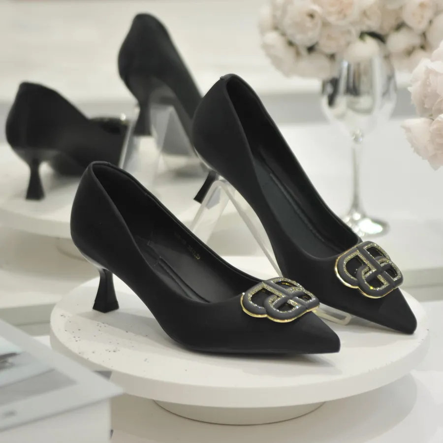 Giày Cao Gót TGG 668-35 Màu Đen Da Lụa Size 37
