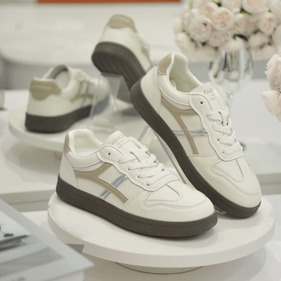 Giày Thể Thao Nữ TGG F6625 Màu Be Bạc Da Mềm Size 38