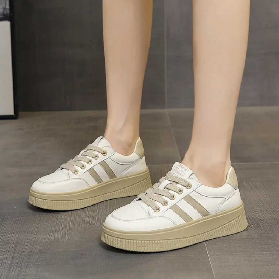 Giày thể thao TGG 520 Smuher Da Mềm Màu Trắng Phối Nâu Size 36