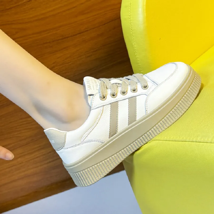 Giày thể thao TGG 520 Smuher Da Mềm Màu Trắng Phối Nâu Size 36