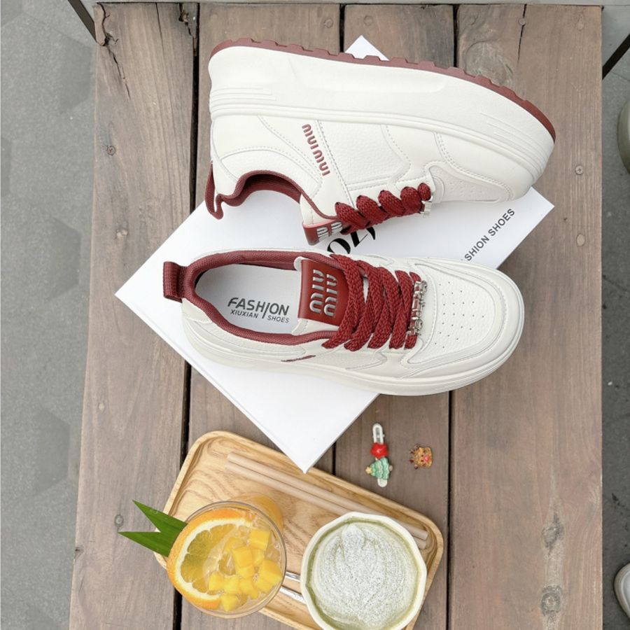 Giày Thể Thao Nữ TGG K833 Đỏ Miu Miu Da Mềm Đế Cao Size 36