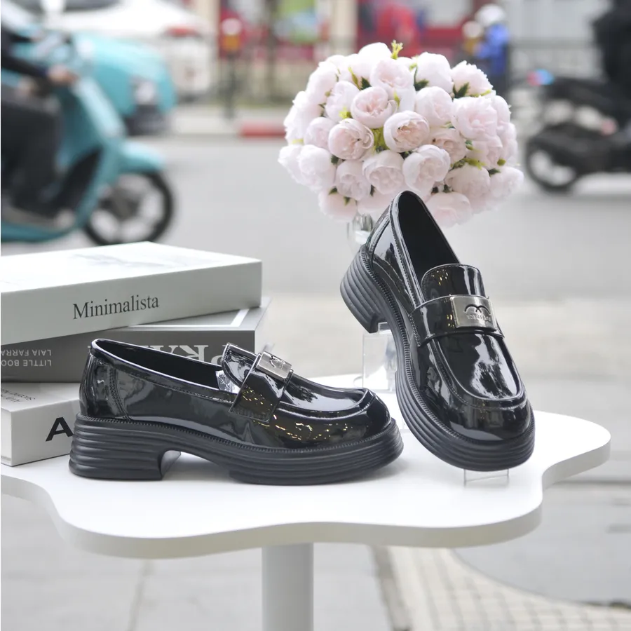 Giày Búp Bê Nữ TGG 1201-3J Da Bóng Màu Đen Size 38