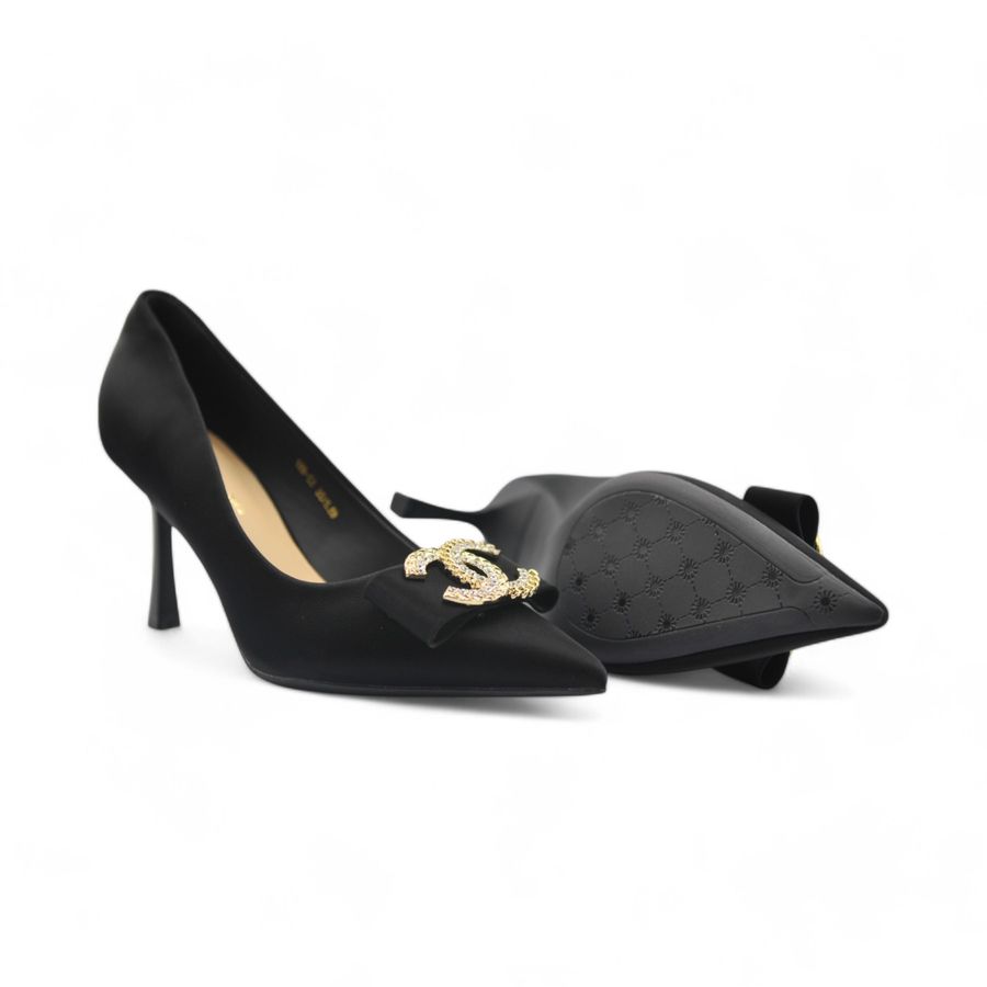 Giày Cao Gót Nữ TGG 528-53 Màu Đen Da Lụa Size 37