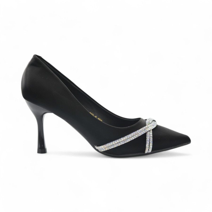 Giày Cao Gót TGG 216-3 Da Lụa Màu Đen Size 38