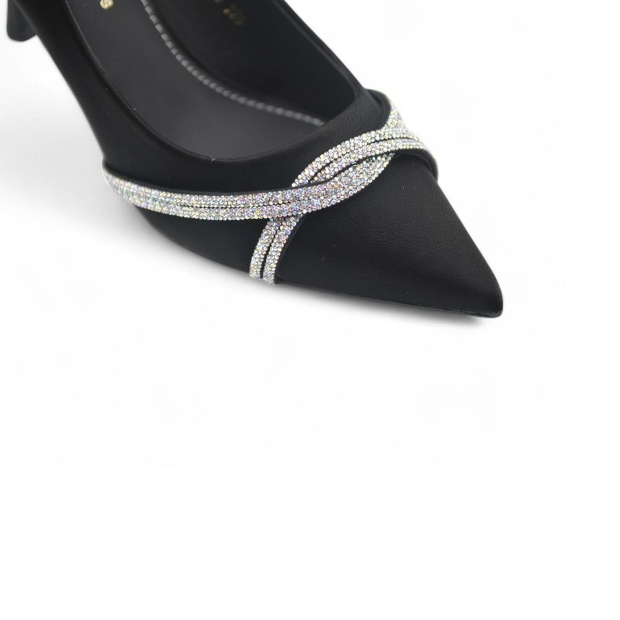Giày Cao Gót TGG 216-3 Da Lụa Màu Đen Size 38