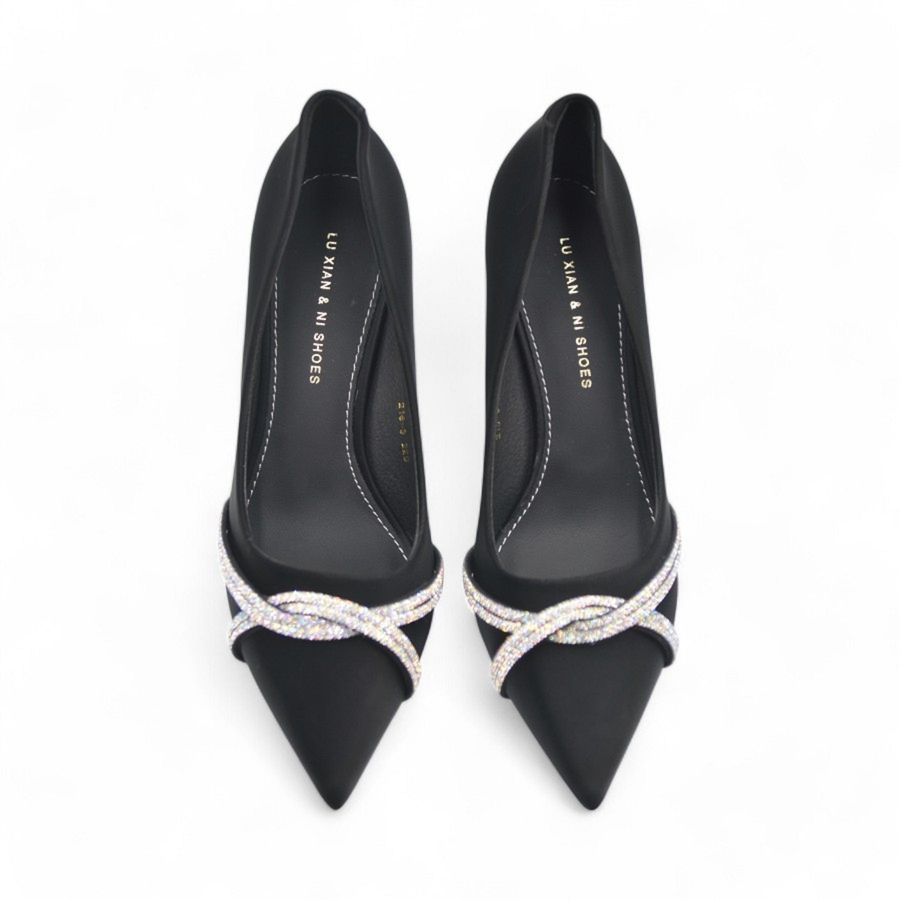 Giày Cao Gót TGG 216-3 Da Lụa Màu Đen Size 38