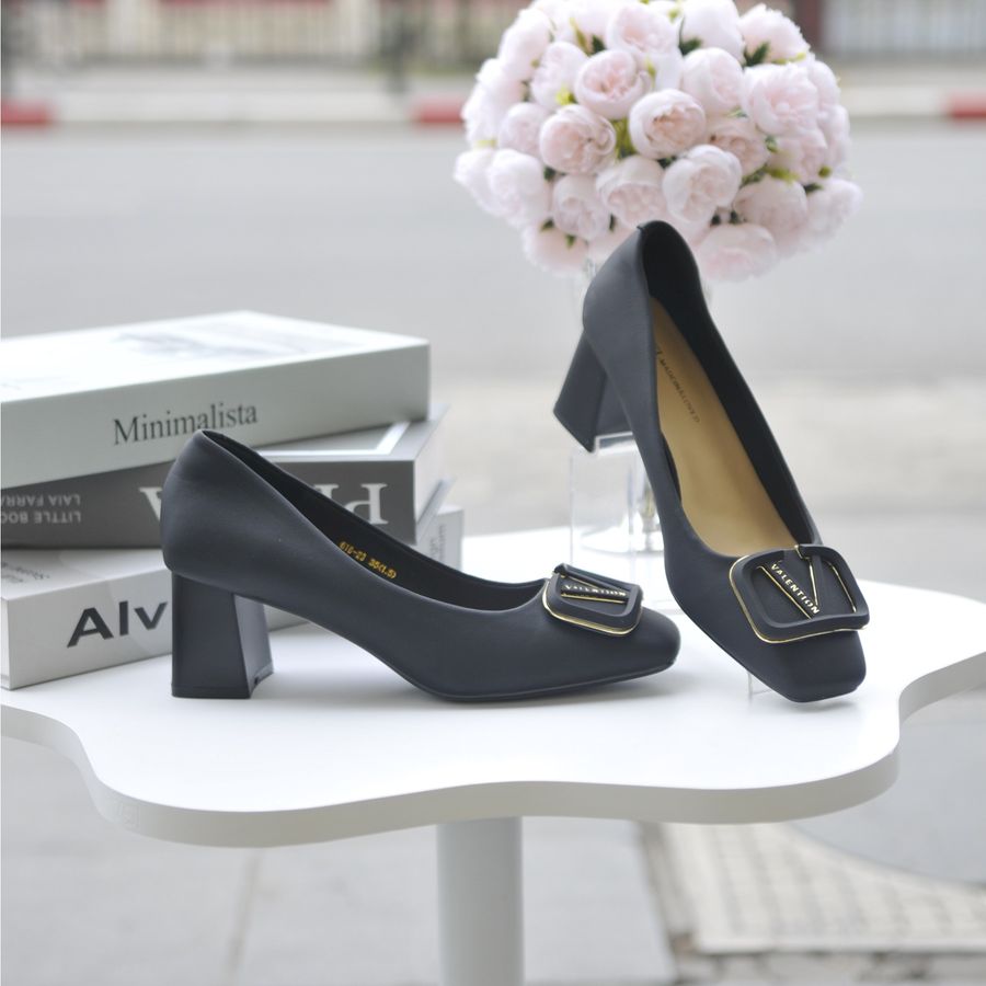 Giày Cao Gót TGG 616-23 Màu Đen Valention Da Lì Size 39
