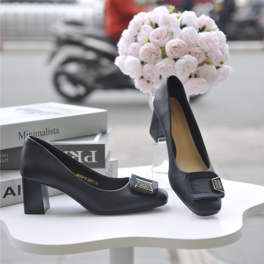 Giày Cao Gót TGG A6333-2 Da Lì Màu Đen Size 37