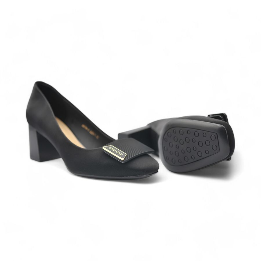 Giày Cao Gót TGG A678-1 Da Lụa Màu Đen Size 37