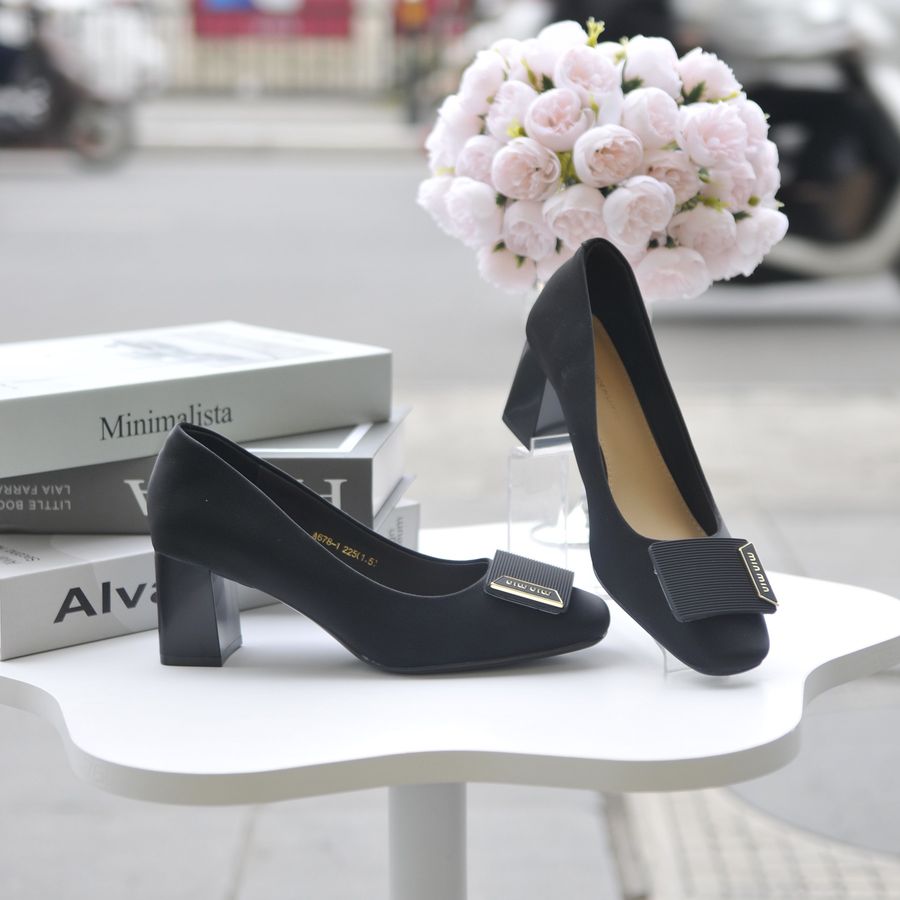 Giày Cao Gót TGG A678-1 Da Lụa Màu Đen Size 37