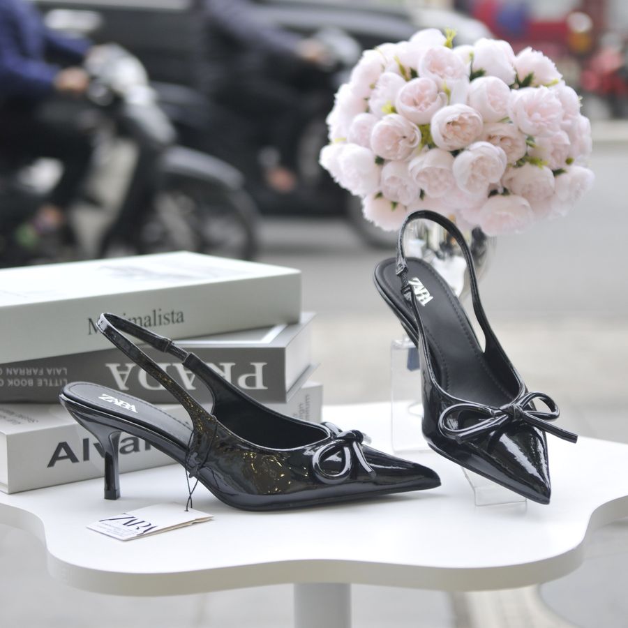 Giày Cao Gót TGG L055-2 Da Bóng Màu Đen Size 37