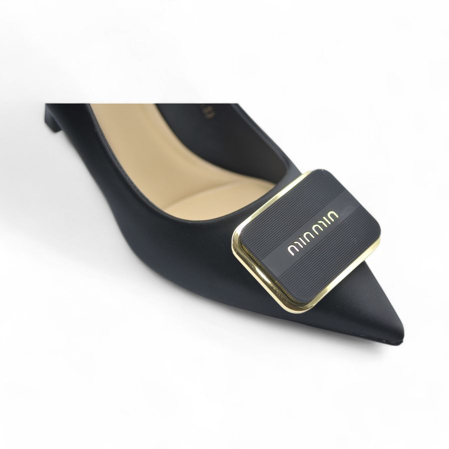 Giày Cao Gót TGG M912-19 Da Lụa Minmin Màu Đen Size 38