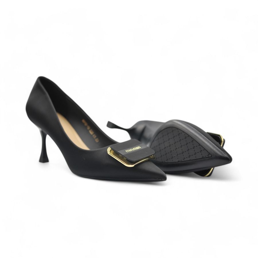 Giày Cao Gót TGG M912-19 Da Lụa Minmin Màu Đen Size 38