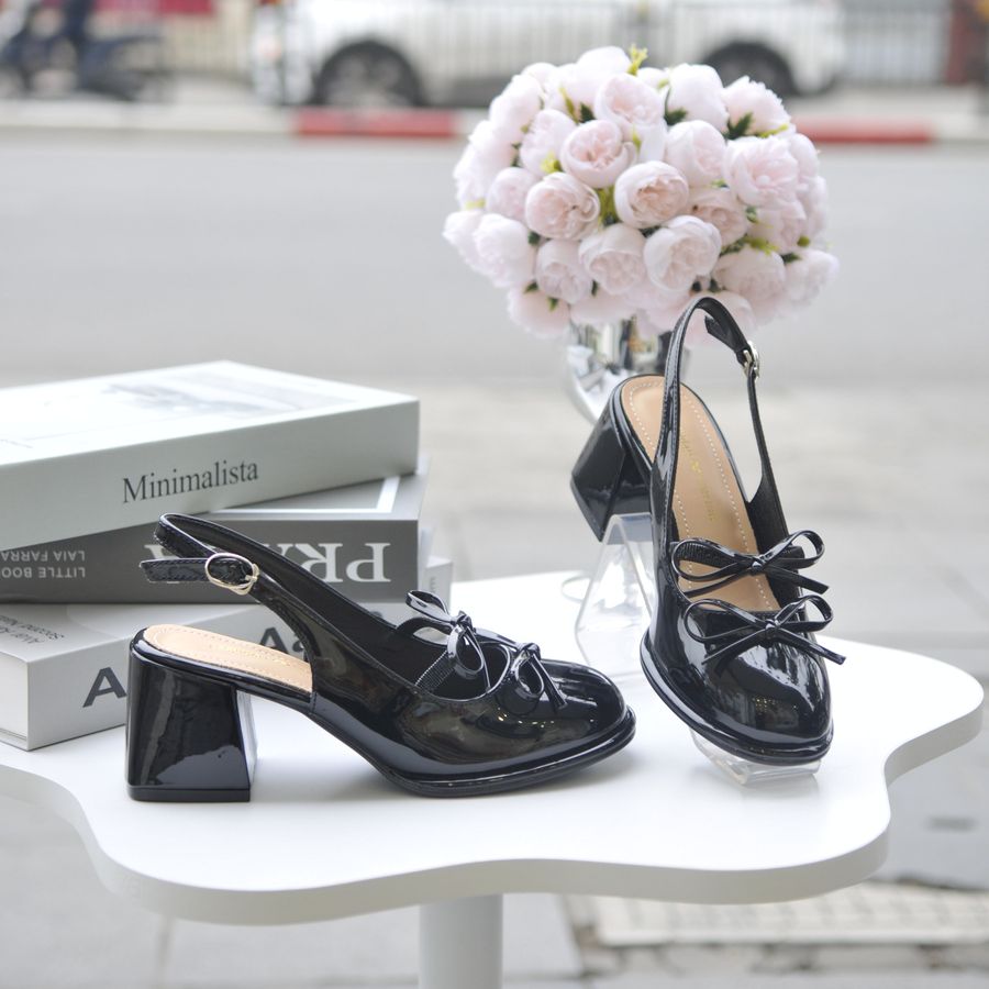Giày hở gót TGG 163-1 Da Bóng Màu Đen Size 37