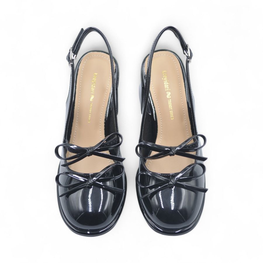 Giày hở gót TGG 163-1 Da Bóng Màu Đen Size 37